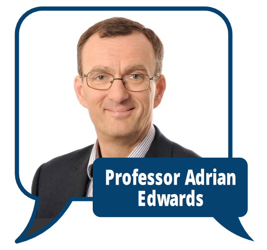 Professor Adrian Edwards
            <br>Director of PRIME Centre Wales and the Wales Covid-19 Evidence Centre. PhD supervisor to Dr Sanyaolu.