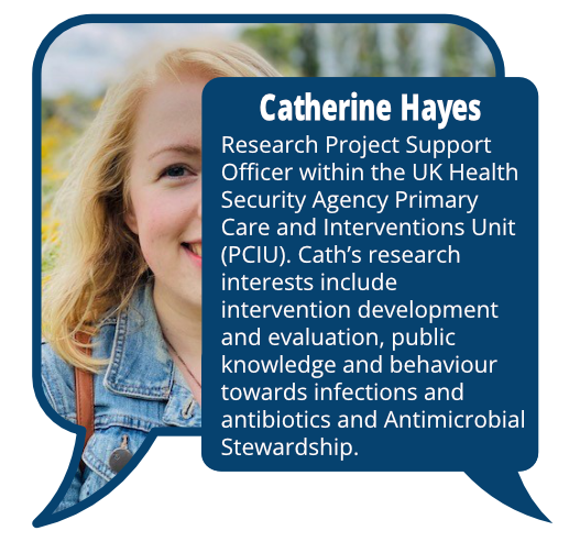 Catherine Hayes
            <br>Research Project Support Officer within the UK Health Security Agency Primary Care and Interventions Unit (PCIU). Cath’s research interests include intervention development and evaluation, public knowledge and behaviour towards infections and antibiotics and Antimicrobial Stewardship.