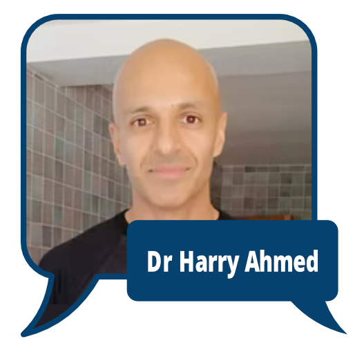 Dr Harry Ahmed
            <br> Senior Clinical Lecturer in Epidemiology, Director of the Academic Fellows Scheme, Cardiff University and General Practitioner. PhD supervisor to Dr Sanyaolu.